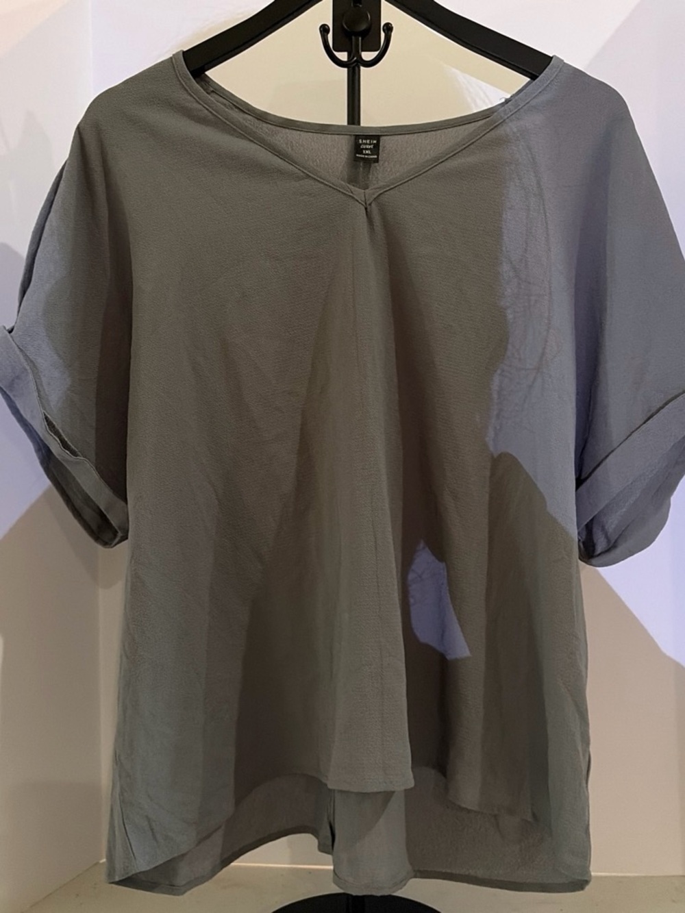 SHEIN Olive Green Lightweight V-Neck Short Sleeve Tunic